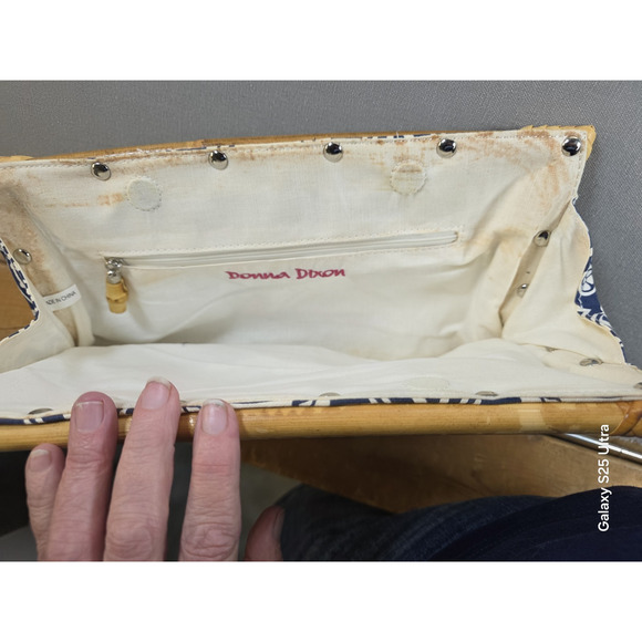 Donna Dixon Clutch Bamboo Purse Boho Magnetic Closure Blue White Moroccan‎ Tile - Picture 4 of 7